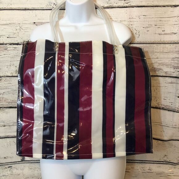 Dress barn shopping tote stripe pattern plastic beach vibes spacious trend - Picture 1 of 15